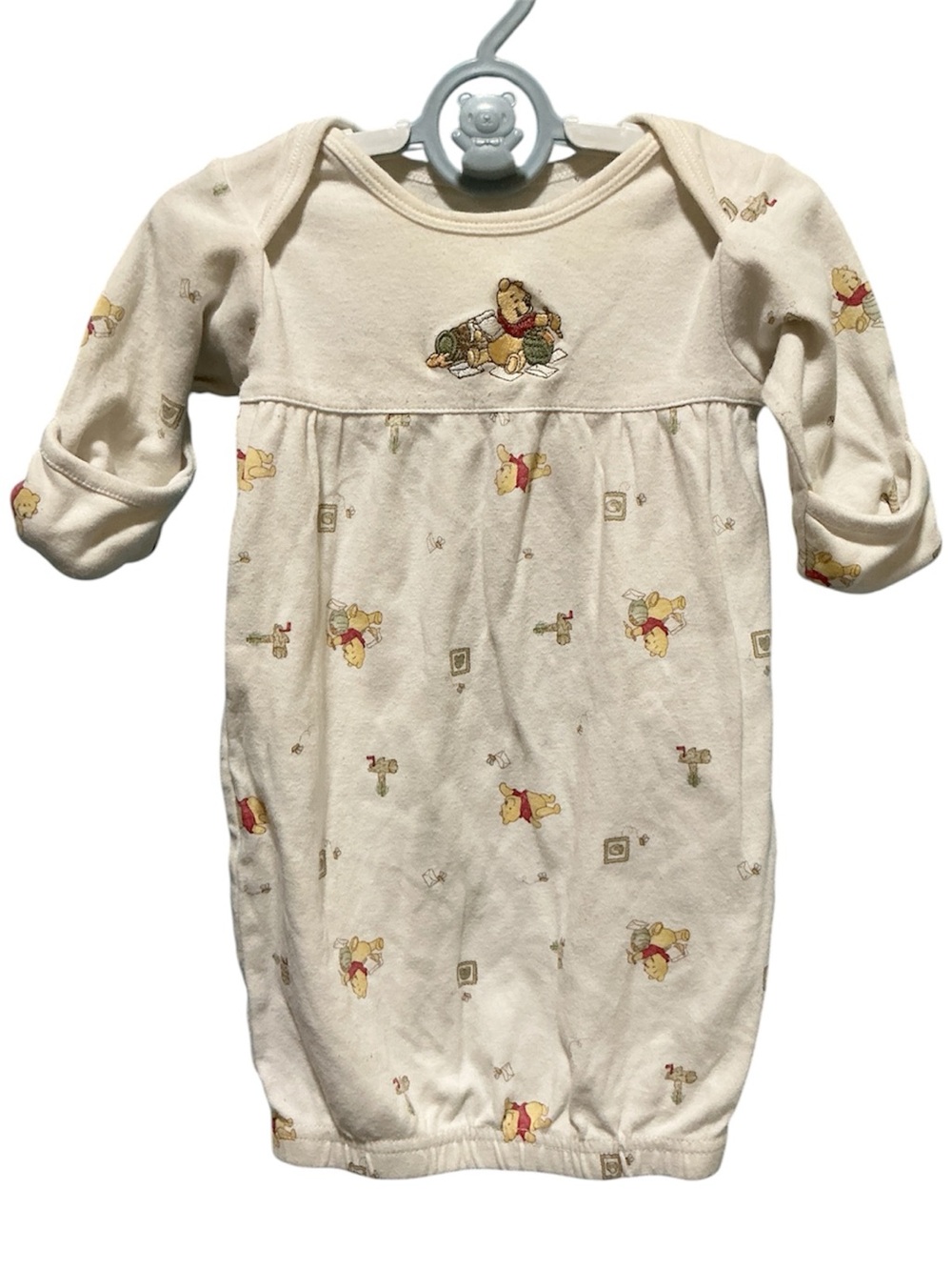 Y2K Winnie the Pooh Cream Baby Gown with Embroidered Pooh